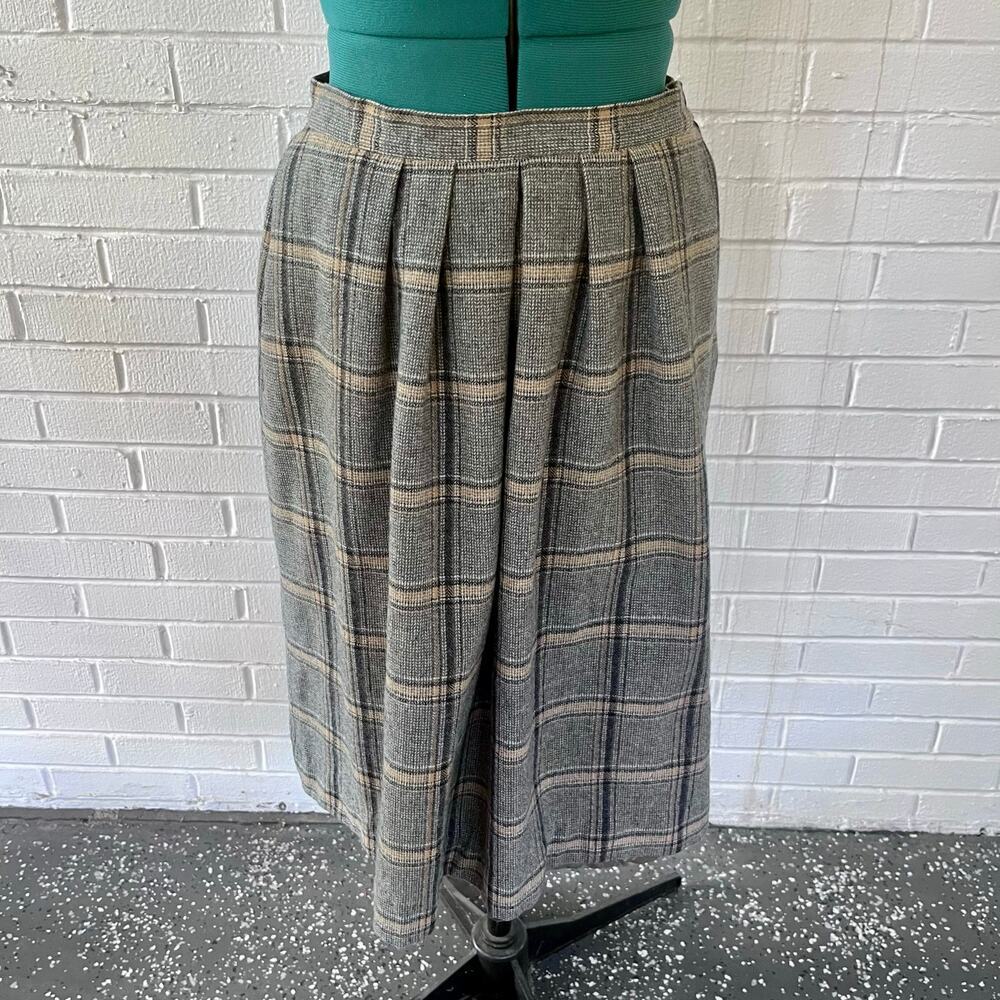 Vintage 80s Pendleton grey plaid wool skirt - Picture 2 of 4